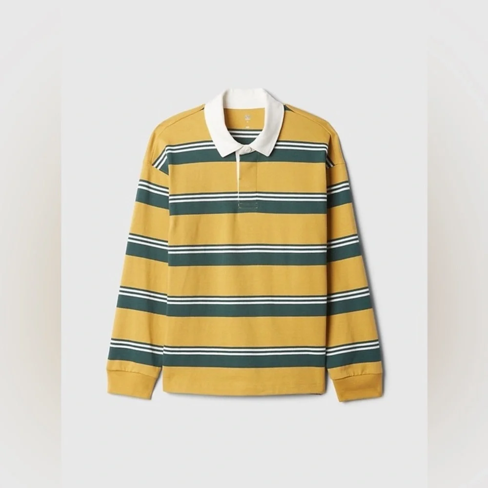 (A3) NWOT Gap Boys Striped Rugby Shirt XL Husky Yellow Green Long Sleeve Polo‎